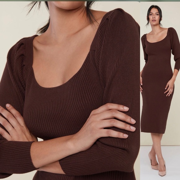 Rachel Parcell - Brown Ribbed Sweater Midi Dress - Picture 5 of 16